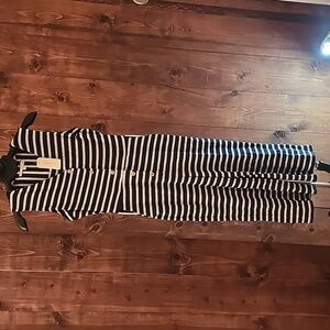 Monteau Navy and Cream Striped Jumpsuit